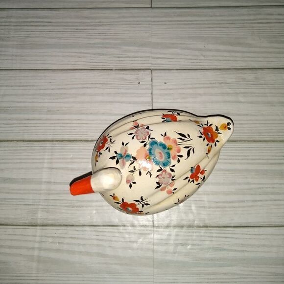 Vintage Hand Painted Wooden Duck With Flowers Trinket Jewelry Decor Box - Picture 2 of 9